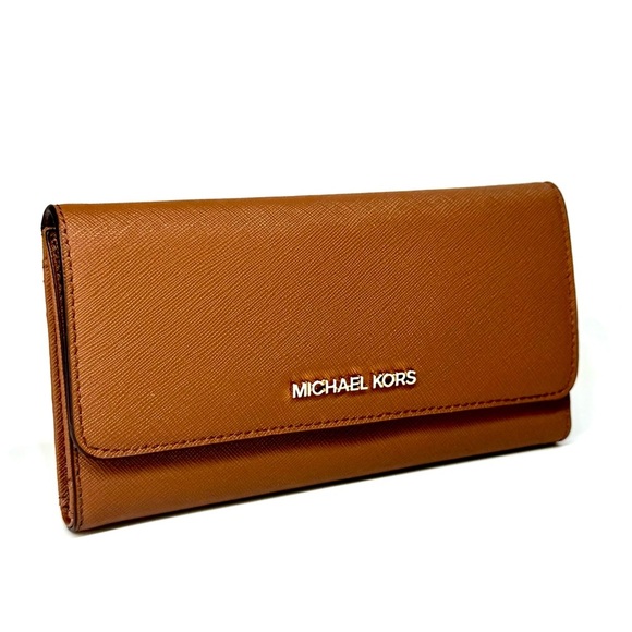 Michael Kors Handbags - Michael Kors Large Jet Set Travel Logo Trifold Wallet - Luggage Brown